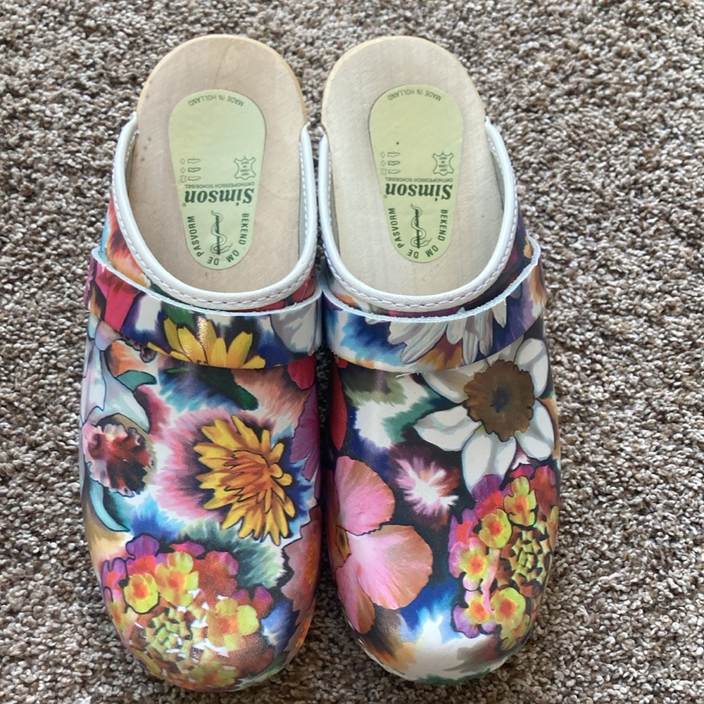 Simson Fleuriste Artisan Orthopedic Wooden Handmade Dutch Clogs Floral Sz 41 - Picture 3 of 7